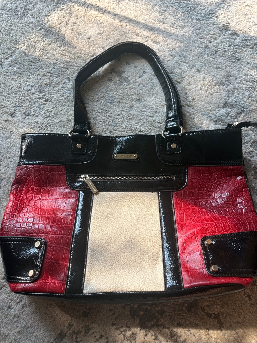 Anne Klein Women’s Colorblock Tote Bag in Red, Black & Cream